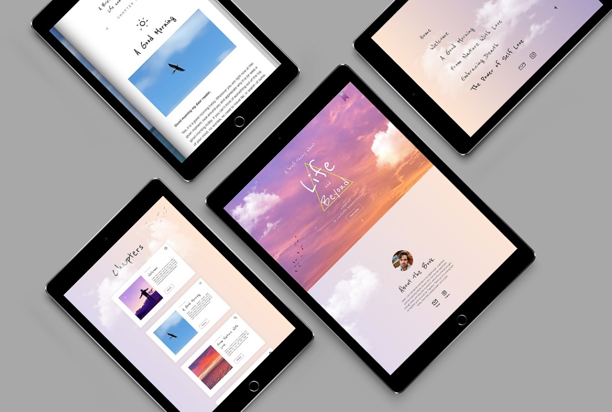 A Brief Theory About Life and Beyond digital e-book website by Reform Digital, mockup on tablets