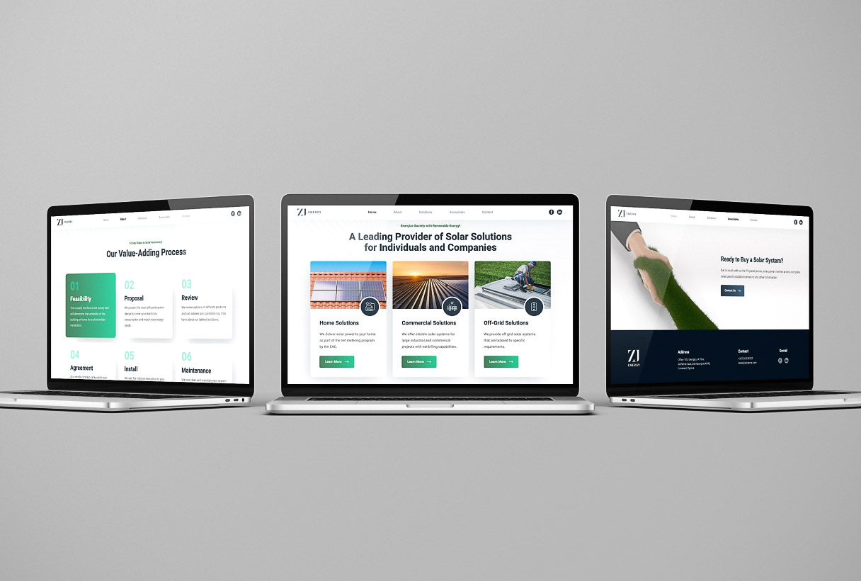 ZJ Energy website by Reform Digital, mockup on 3 laptops