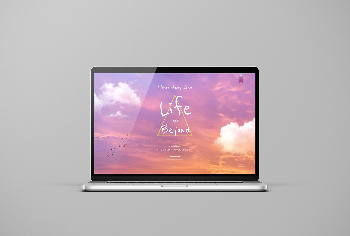 A Brief Theory About Life and Beyond digital e-book website by Reform Digital, mockup on laptop