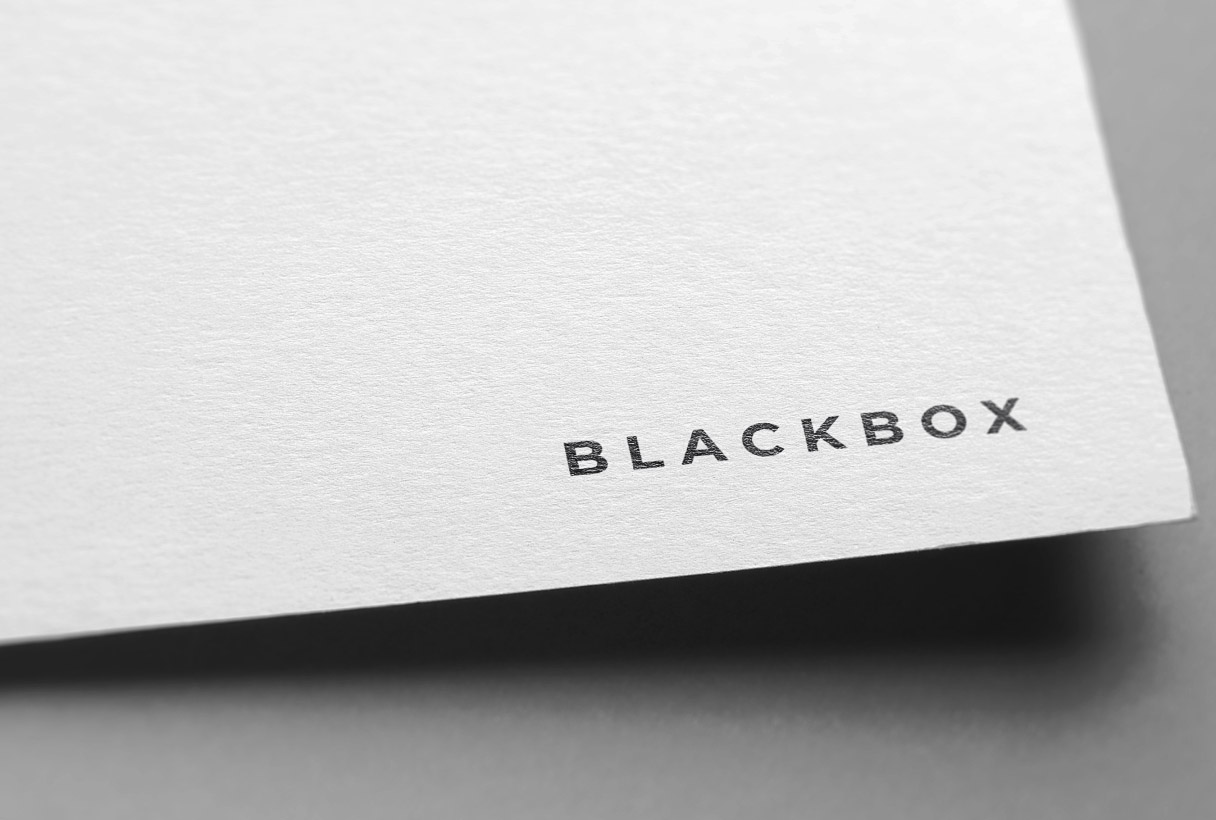 Blackbox Architectonics branding by Reform Digital, logo mockup on paper
