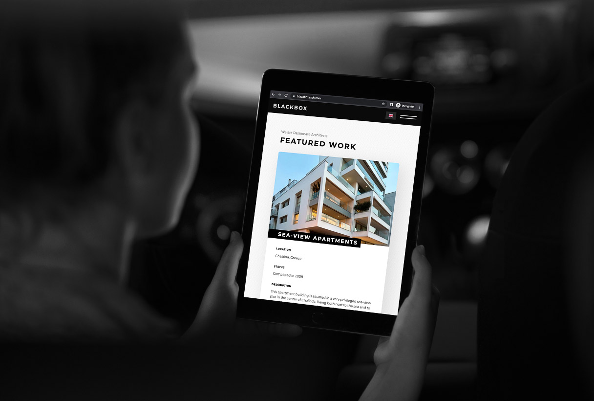 Blackbox Architectonics website by Reform Digital, mockup on tablet