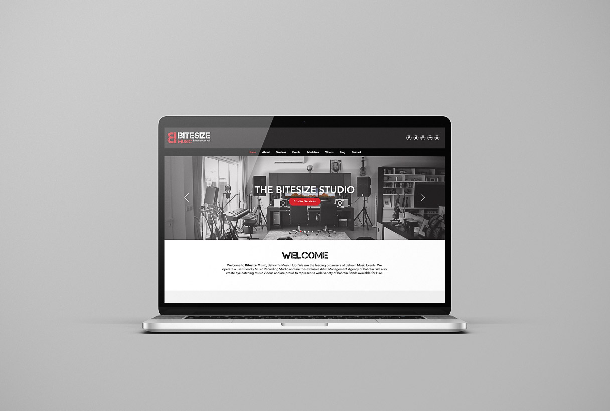 Bitesize Music website by Reform Digital, mockup on laptop